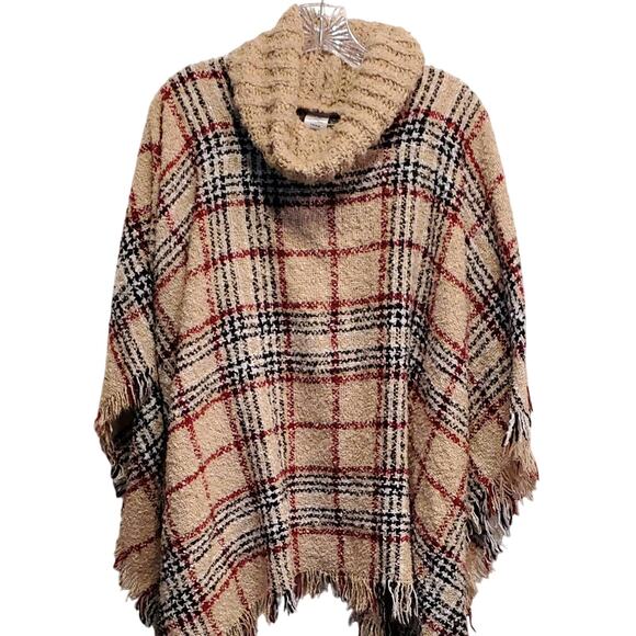 Poncho Plaid Super Soft Cowl Neck One Size Small Medium - Picture 1 of 5